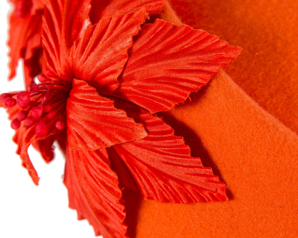 Large Orange felt beret hat by Fillies Collection-4