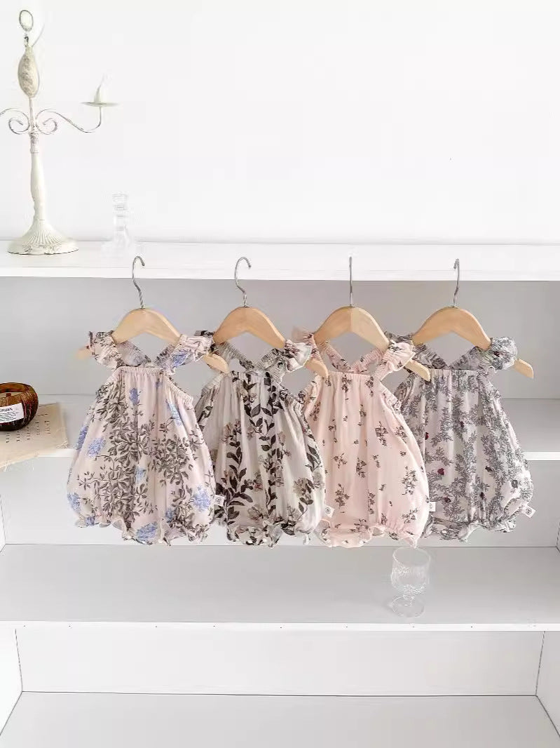 Arrival Summer Baby Kids Girls Floral Pattern Thin Sleeveless Strap Onesies-0