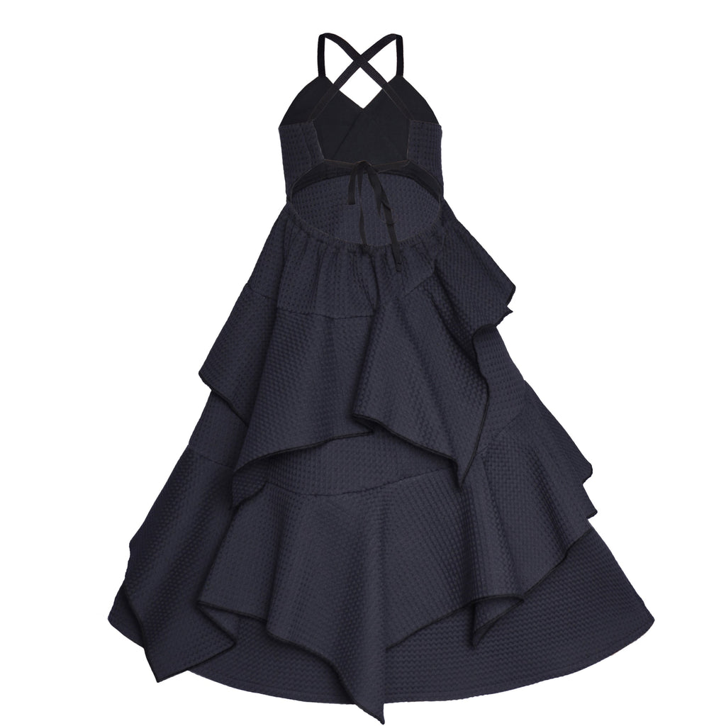 Black Waffle Cotton Gown for Girls